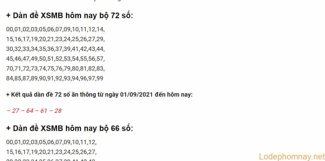 Dàn đề 72 số tại soi cầu XSMB của Lô Đẹp Hôm Nay